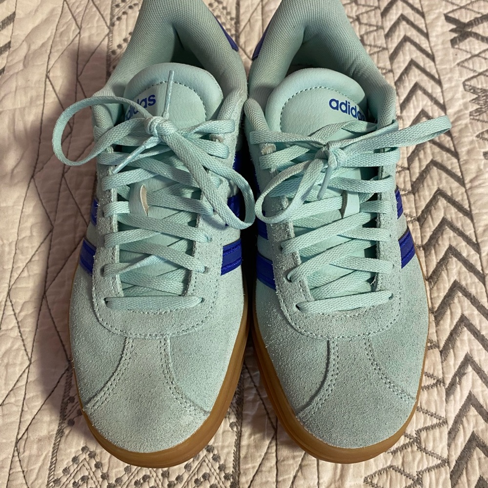 Teal and royal blue platform adidas